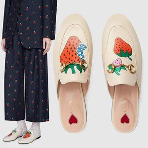 GUCCI SHOES PRINCETOWN STRAWBERRY LEATHER LOAFER MULE w HORSEBIT